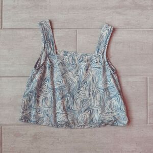Rusty Tank Wide Strap Linen Flowy Beach Top Marbleized Pattern XS 6 Unique Boho